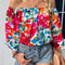 Off Shoulder Floral Print Blouse