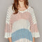 POL V-Neck Short Sleeve Stripe Weave Sweater