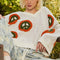 POL V Neck Long Sleeve Peace Pattern Sweater