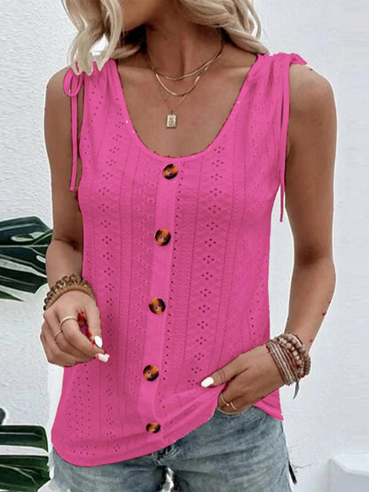 Eyelet Tie Shoulder Scoop Neck Tank