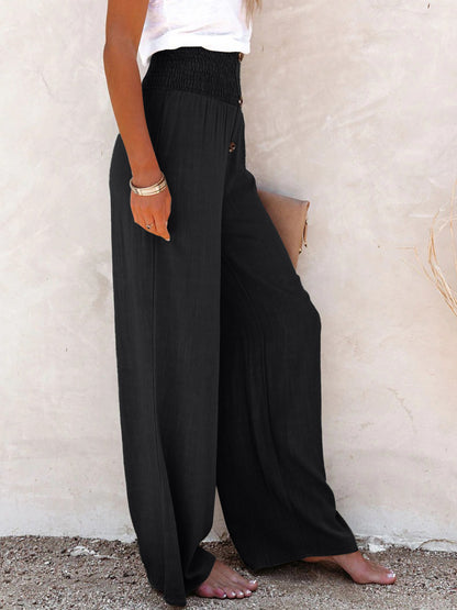 Full Size Decorative Button High Waist Pants