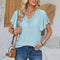 Eyelet Applique V-Neck Cap Sleeve T-Shirt